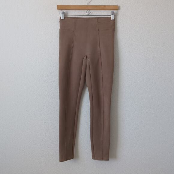Spanx Womens Pants XS Faux Suede Piping Ankle Leggings Brown Caramel - Picture 2 of 6